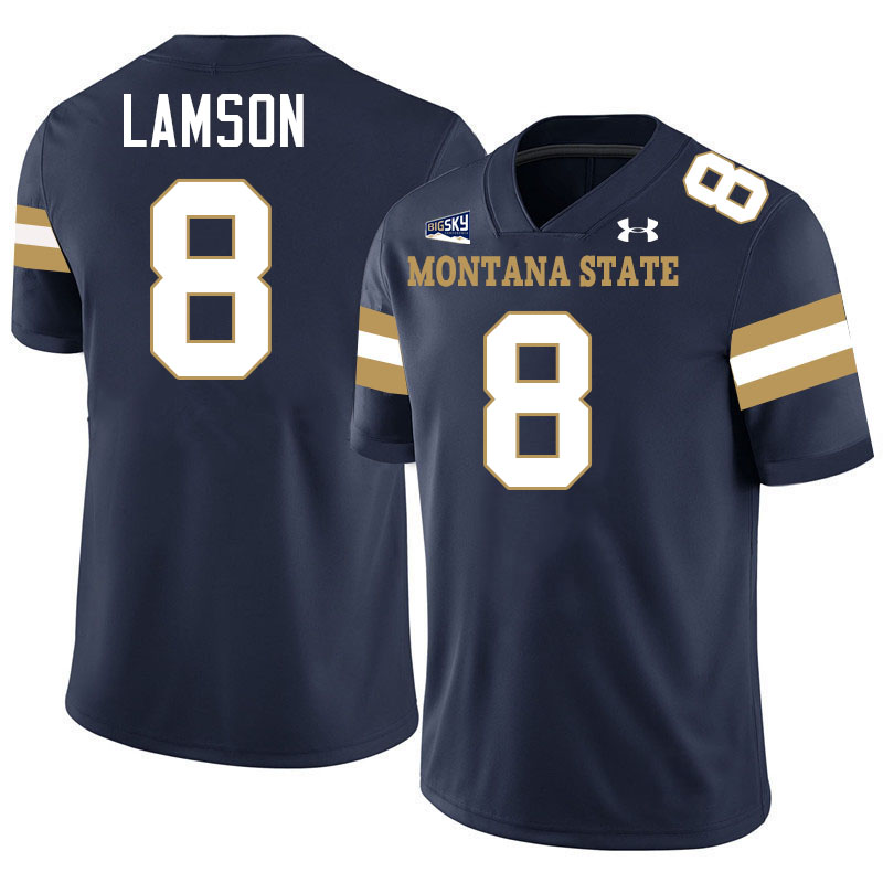 #8 Justin Lamson Montana State Bobcats Jerseys Football Uniforms Stitched-Navy #8 Justin Lamson Montana State Bobcats Jerseys Football Uniforms Stitched-Navy